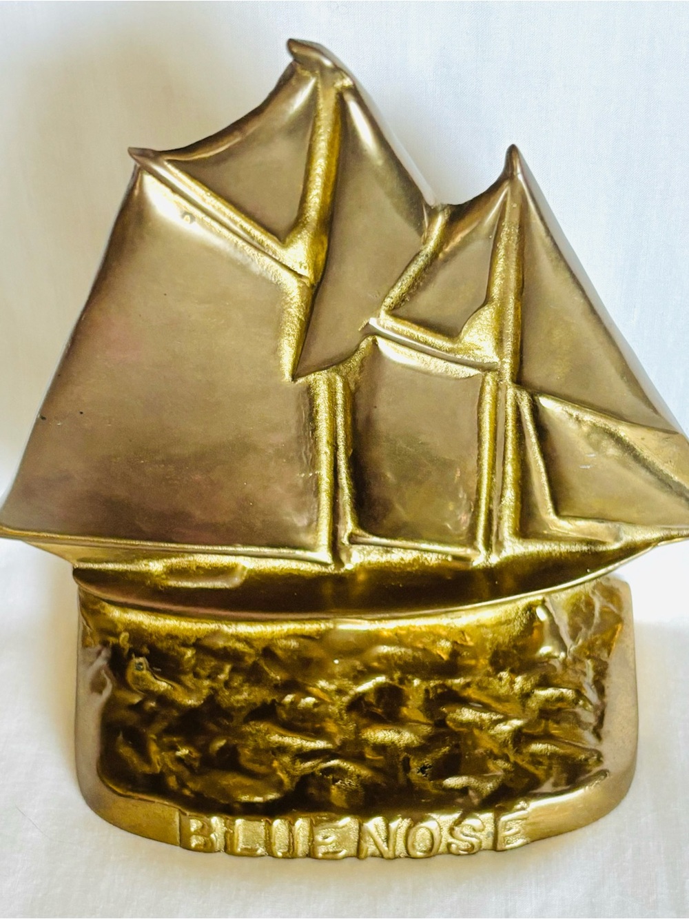 Vintage Brass Bluenose Schooner Bookend Lunenburg Foundry Nova Scotia Ship Sails